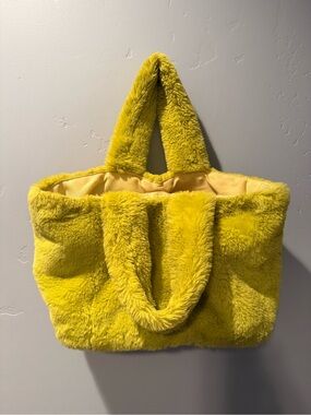 Urban Outfitters Plush Faux Fur Tote Bag in Mustardy Yellow